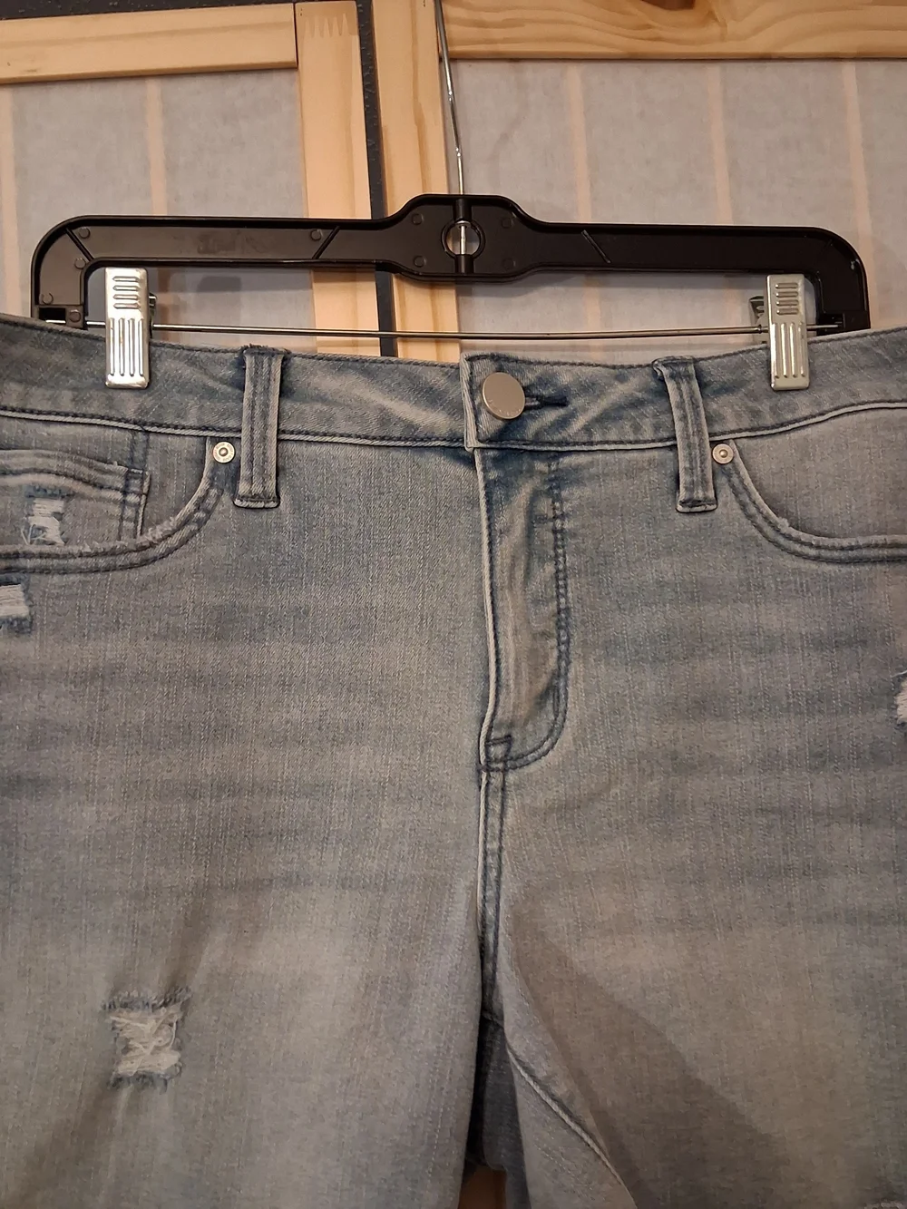 Light Blue Distressed Denim Shorts - Women